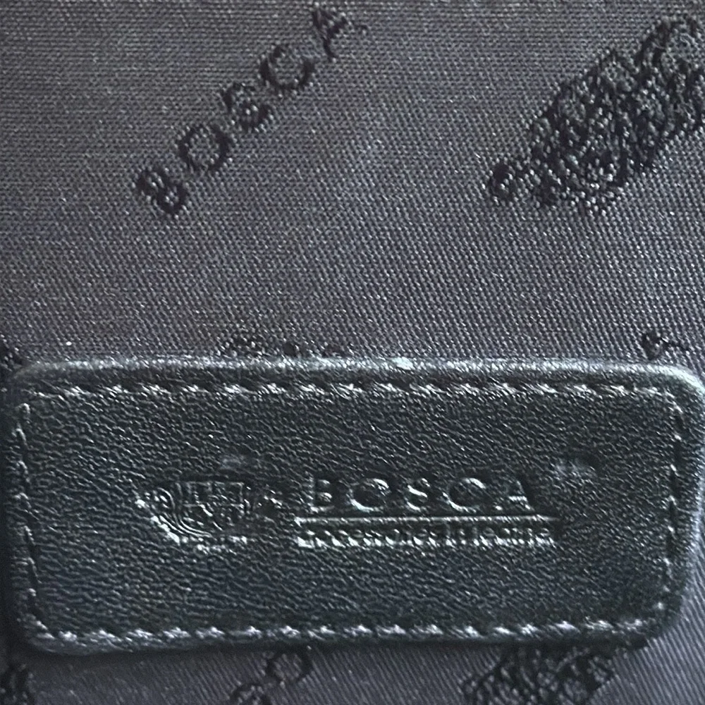 Bosca Leather Double Gusset Flapover Briefcase in Epi and Smooth Black Leather